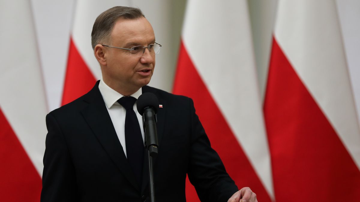 President of Poland Andrzej Duda attends the ceremony of awarding state awards for services to the development of transport at the NBP Krakow Economic Salon in Krakow, Poland, on February 7, 2025. (Photo by Klaudia Radecka/NurPhoto via Getty Images)