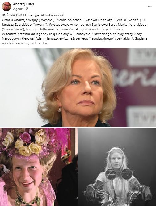 Ks. Andrzej Luter poinformował o śmierci Bożeny Dykiel.