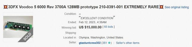 Oferta sprzedaży karty 3Dfx Voodoo 5 6000 w serwisie eBay