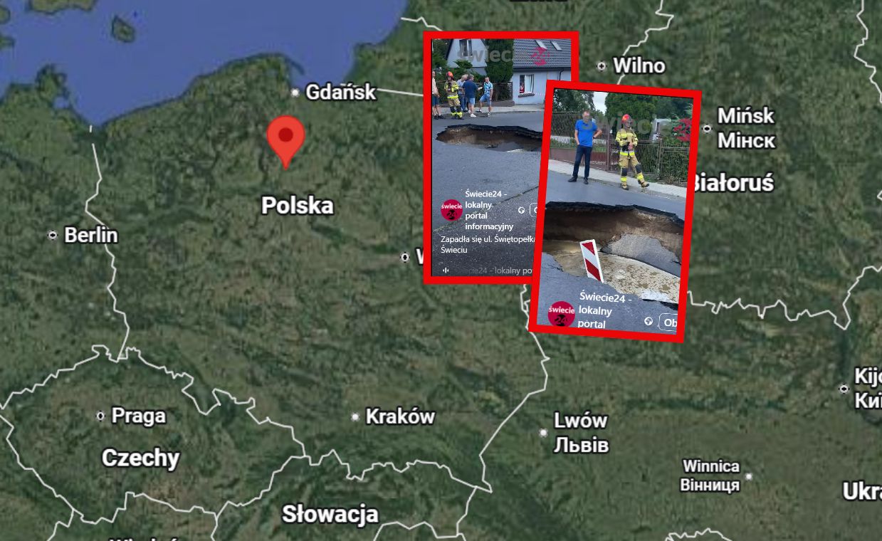 Świecie: ogromna dziura w jezdni. Zapadła się ziemia