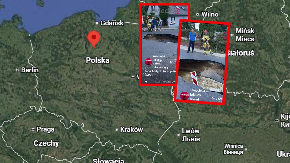  Ogromna dziura w jezdni w Świeciu. W środku zebrała się woda