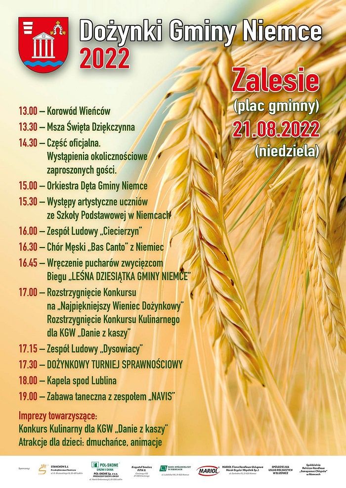 Dożynki Gminy Niemce 2022 - program