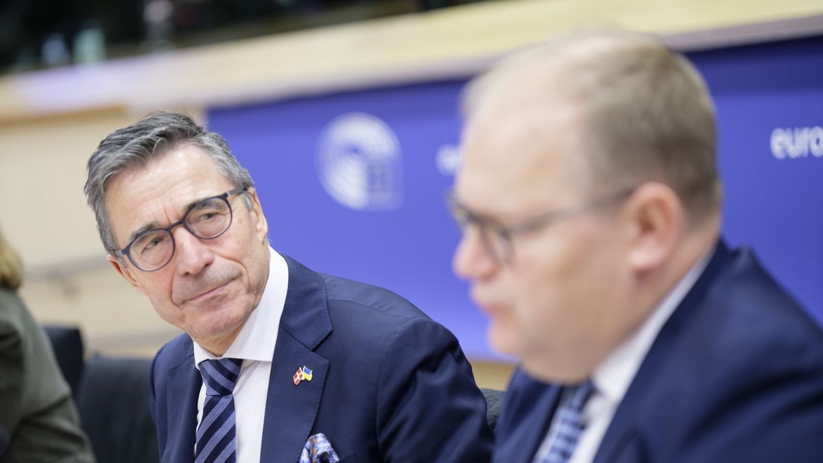 BRUSSELS, BELGIUM - JANUARY 31: Former North Atlantic Treaty Organization (NATO)  General Secretary ANders Fogh Rasmussen (L) and the Estonian MEP (Renew Europe Group - Eesti Reformierakond) Urmas Paet (R) attend a hearing of the subcommittee on security and defence in the European Parliament on January 31, 2023 in Brussels, Belgium. During the meeting, MEP will have an exchange of views with the Head of the Office of the President of Ukraine, and National Security and Defense Council of Ukraine Andrii Yermak, and the former NATO Secretary General Anders Fogh Rasmussen. (Photo by Thierry Monasse/Getty Images)