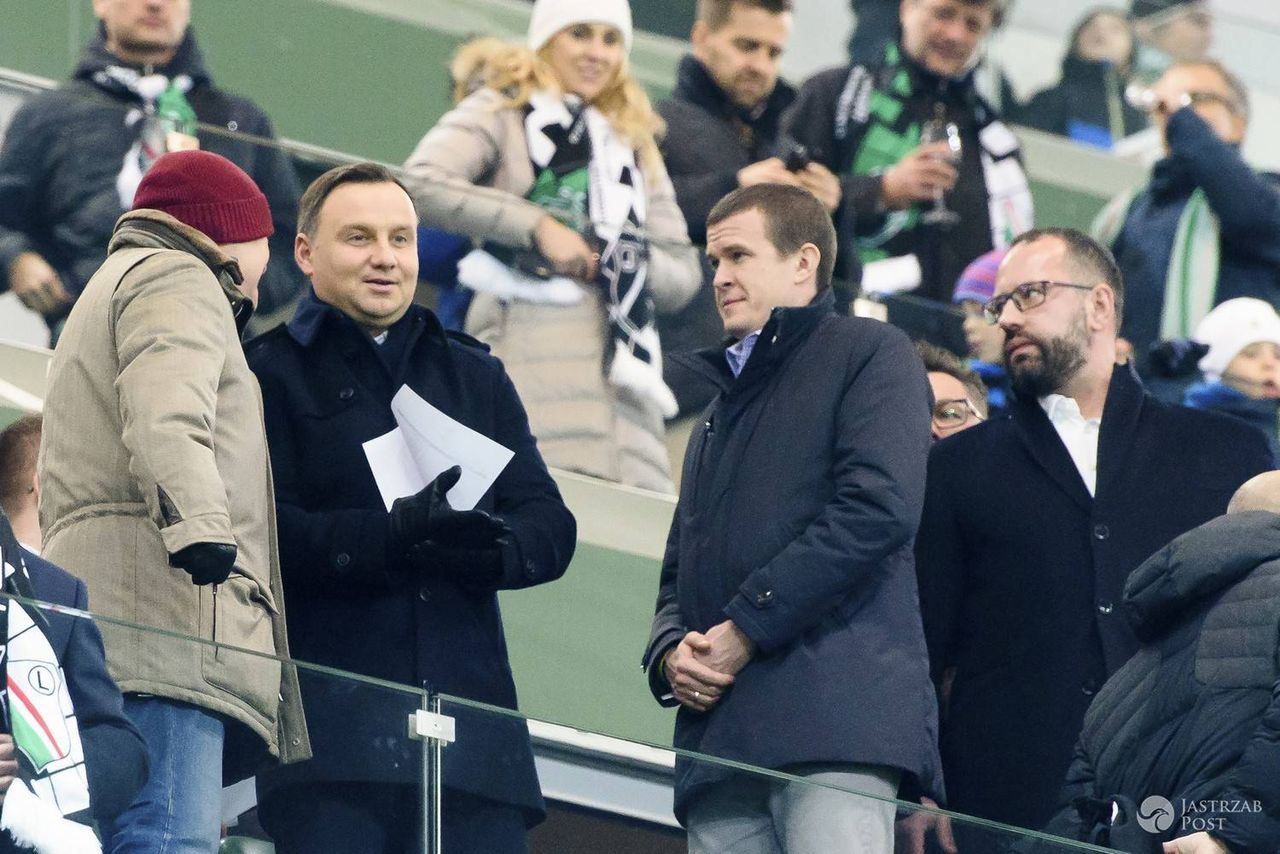 Andrzej Duda, Bogusław Leśnodorski, Witold Bańka na meczu Legii Warszawa ze Sportingiem Lizbona