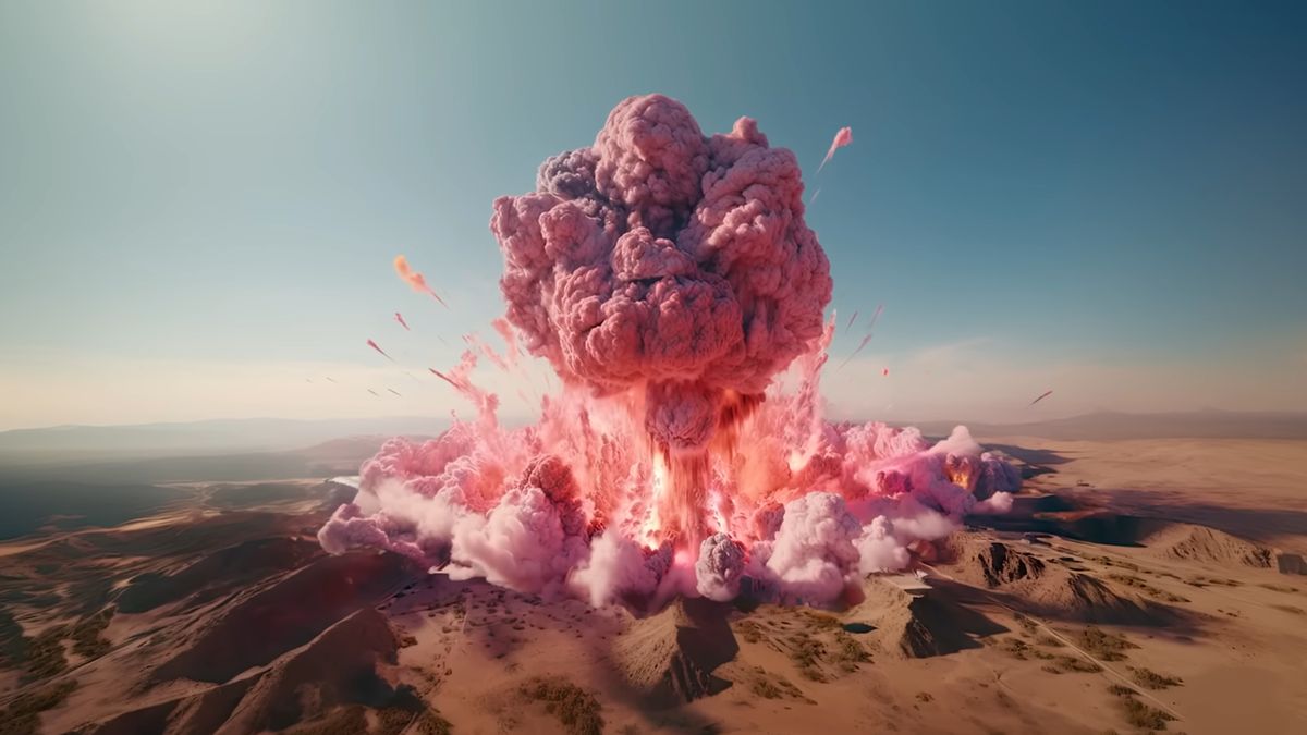 Różowy grzyb atomowy ze zwiastuna "Barbenheimera".