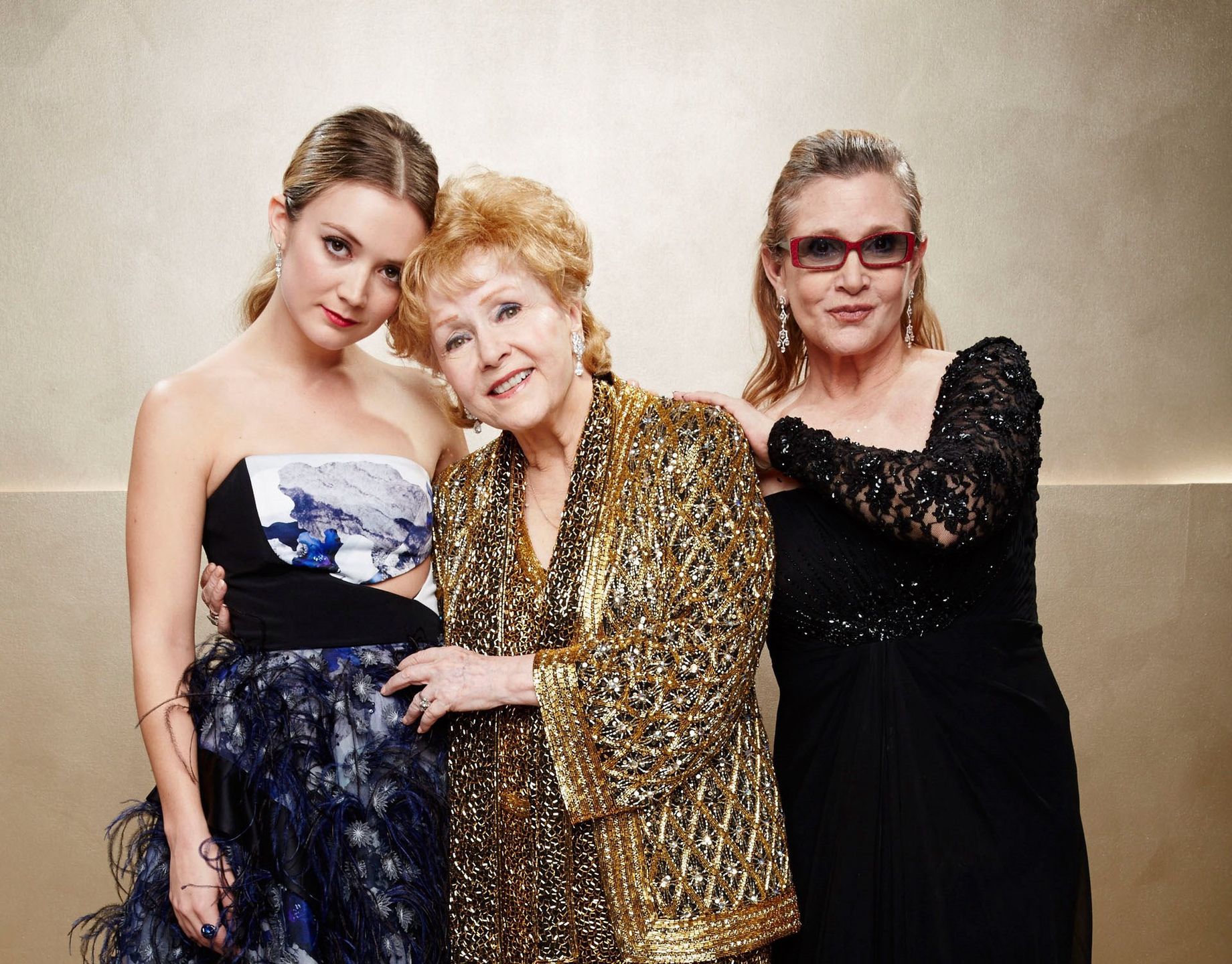 Billie Lourd, Carrie Fisher i Debbie Reynolds, 2015 r.