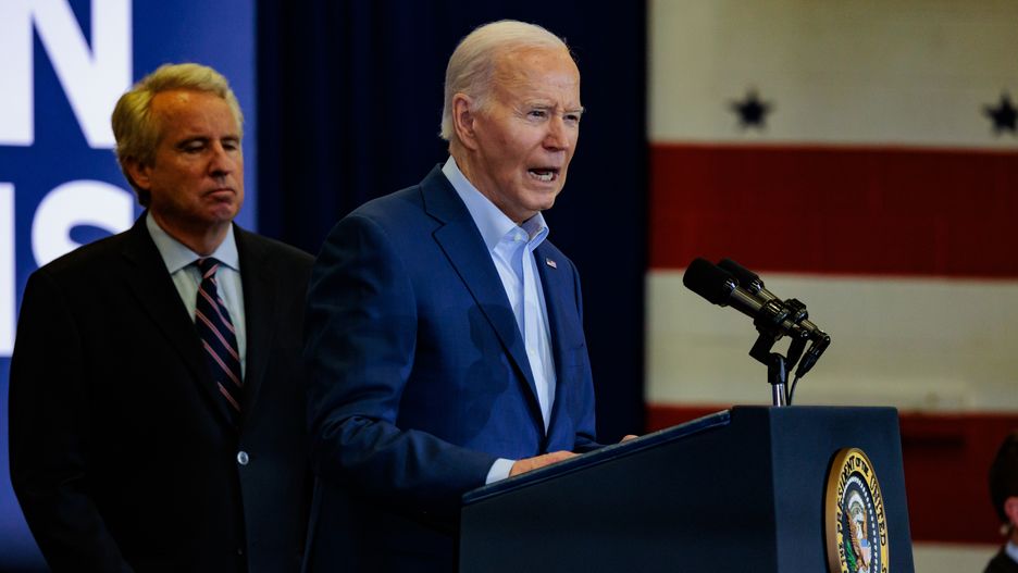 US President Joe Biden speaks during a campaign event at the Martin Luther King Recreation Center in Philadelphia, Pennsylvania, US, on Thursday, April 18, 2024. Biden is being endorsed by more than a dozen members of the Kennedy family at an event Thursday in Philadelphia, as he looks to blunt the outsider presidential bid of Robert F. Kennedy Jr. Photographer: Hannah Beier/Bloomberg via Getty Images