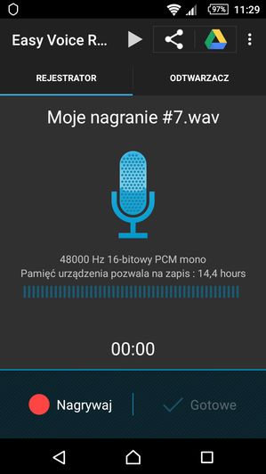 Okno programu Easy Voice Recorder 