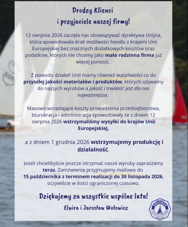 Oświadczenie firmy T&J Sails
