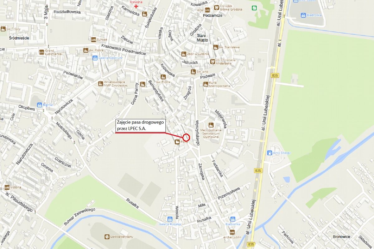Poglądowa mapka z zaznaczonym odcinkiem zamkniętej drogi