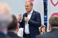 KRAKOW, POLAND - APRIL 03: Poland's Prime Minister, Donald Tusk delivers a speech as he takes part in a campaign rally ahead of the Polish local elections on April 03, 2024 in Krakow, Poland. Local elections are being held across Poland on April 7th to elect regional assemblies, county and municipal councils, and mayors of municipalities and cities. (Photo by Omar Marques/Getty Images)