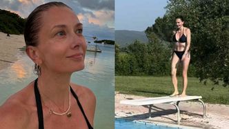 Odziana w bikini 49-letnia Anita Sokołowska wskakuje do basenu. Petarda?