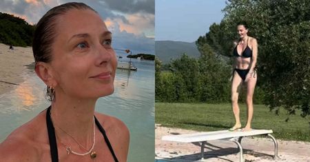 Odziana w bikini 49-letnia Anita Sokołowska wskakuje do basenu. Petarda?