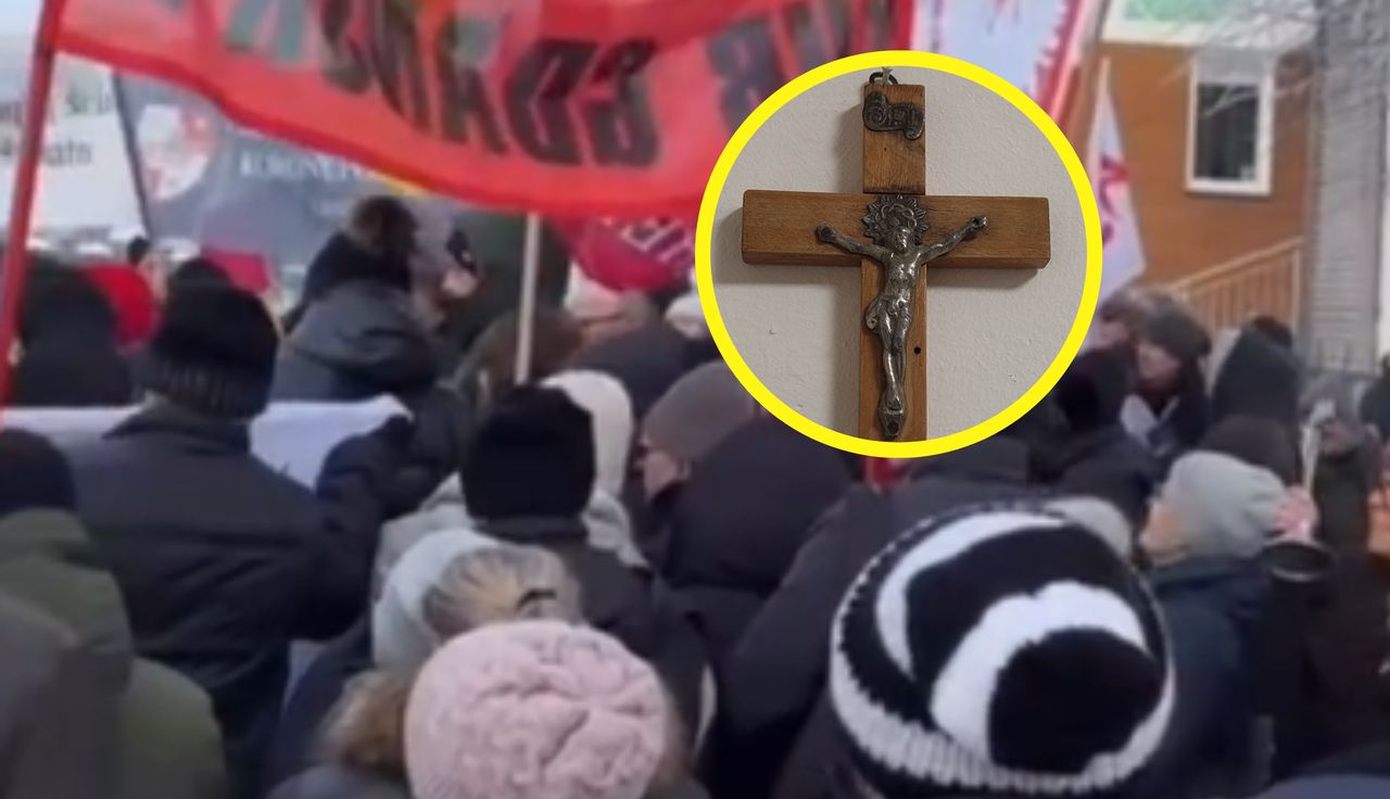 Miała wyrzucić krzyż do kosza. Tłumy przed szkołą. Są nagrania