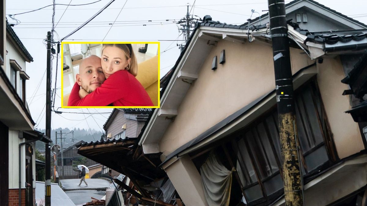 skutki trzęsienia ziemi w Japonii/ na małym foto: Anna i Bartosz Kurek