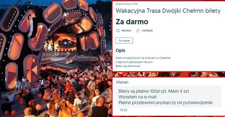 Oszuści sprzedają bezpłatne bilety na koncert Wakacyjnej Trasy Dwójki w Chełmie