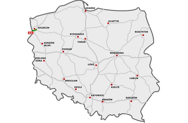 Autostrada A6 rozpoczyna się w Kołbaskowie, wsi powiatu polickiego, w której znajduje się przejście graniczne pomiędzy Polską oraz Niemcami