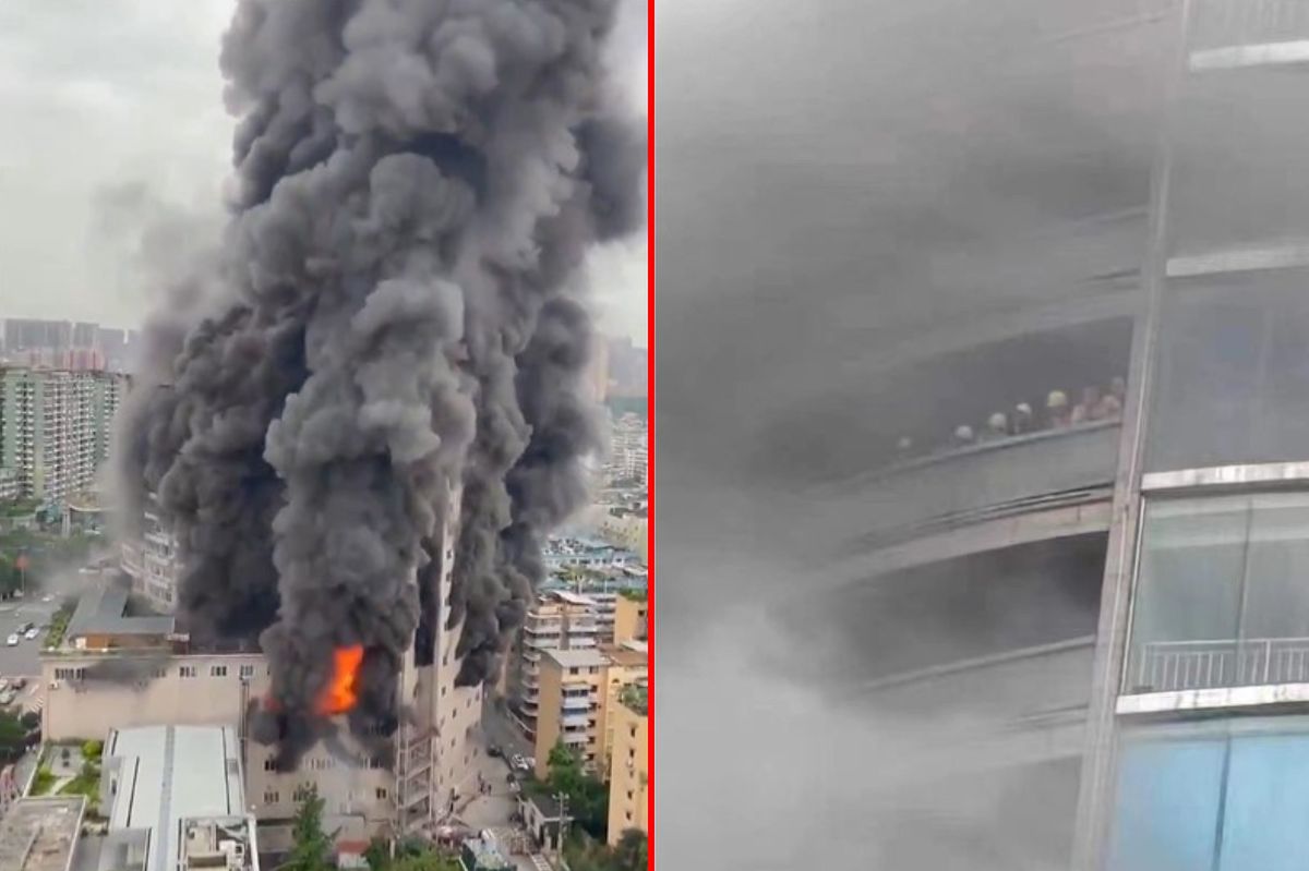 A massive fire in a gallery in China. There are victims, people trapped inside.