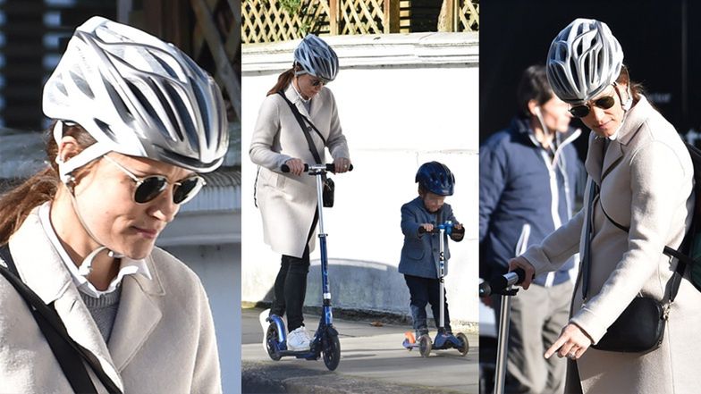 Ciężarna Pippa Middleton szaleje z synkiem na hulajnogach 