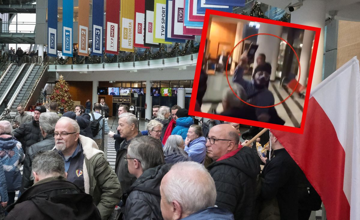 Zamaskowany mężczyzna robił zdjęcia podczas protestu w TVP