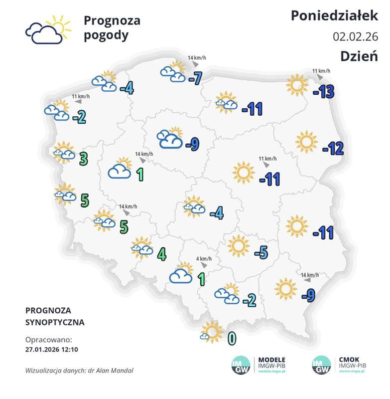 Prognoza pogody na poniedziałek.