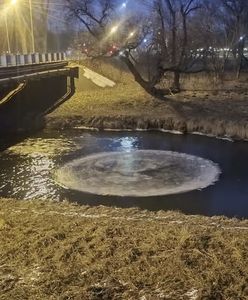 Lodowa "płyta" na rzece. Obraca się jak winyl