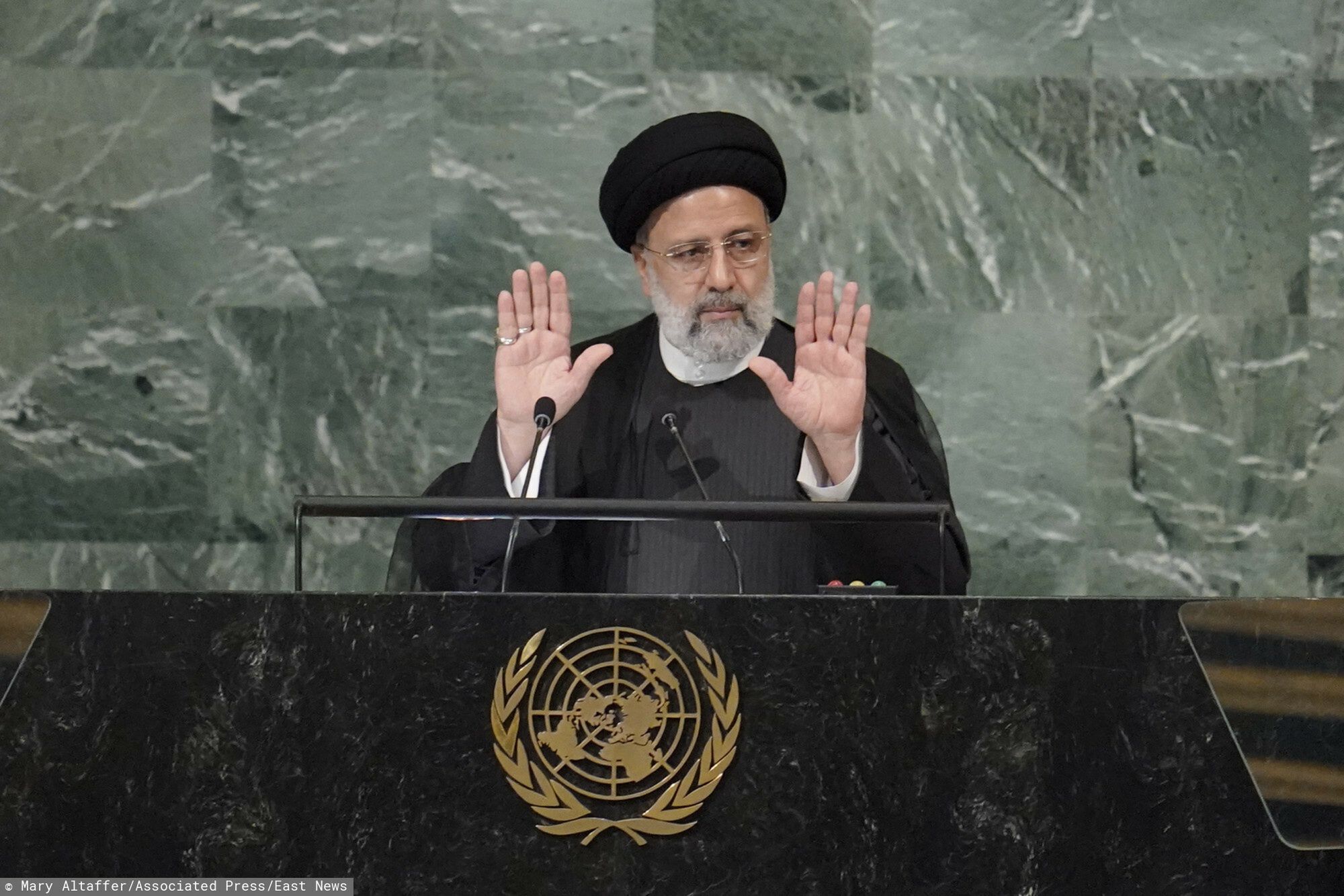 TemporaryPresident of Iran Seyyed Ebrahim Raisi addresses the 77th session of the United Nations General Assembly, Wednesday, Sept. 21, 2022 at U.N. headquarters. (AP Photo/Mary Altaffer)Mary Altaffer