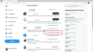 Twitter: z menu wybieramy Usuń tego obserwującego