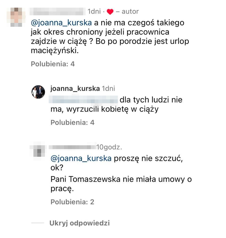 Komentarze pod postem Joanny Kurskiej