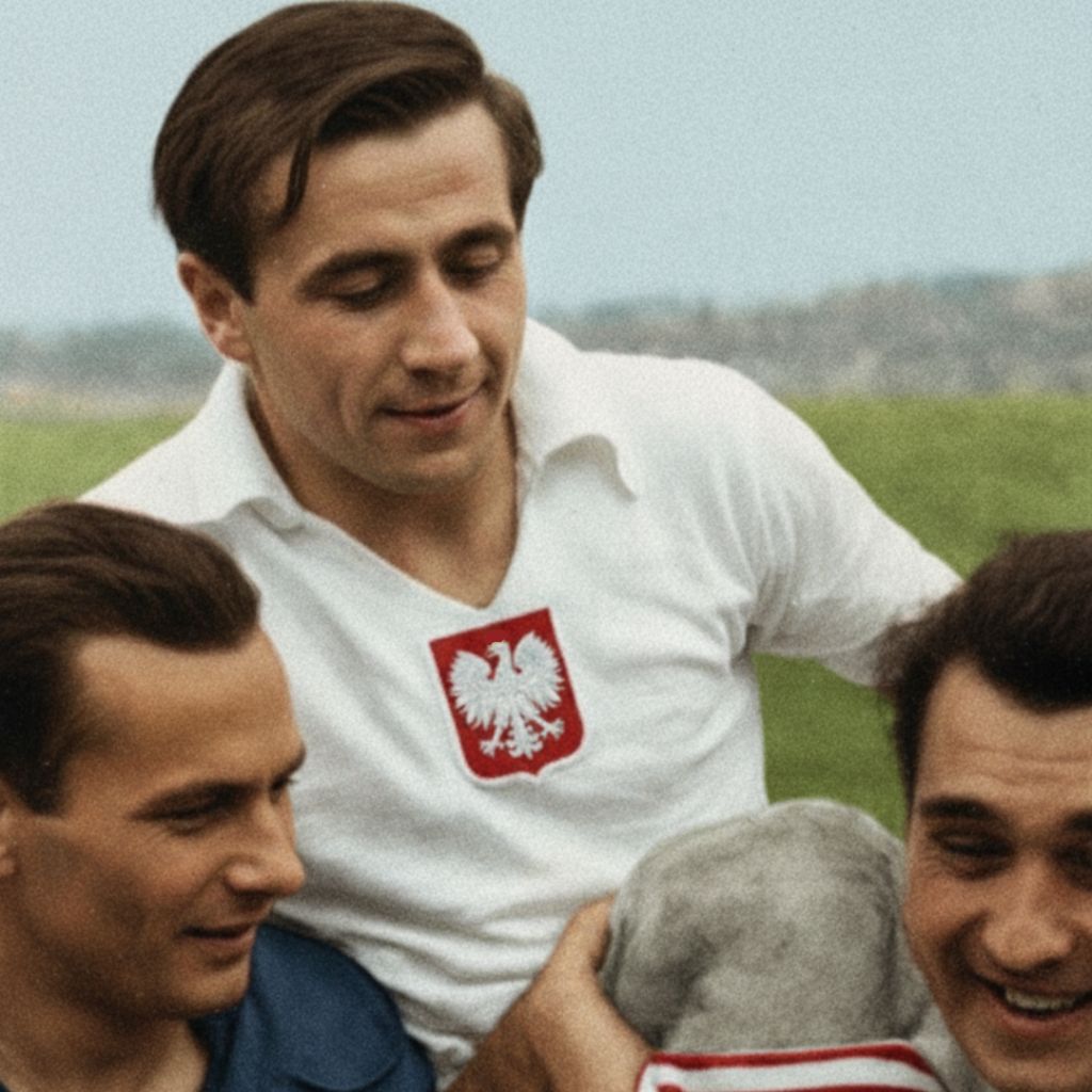 Polska – ZSRR 1957: Gerard Cieślik niesiony przez kibiców