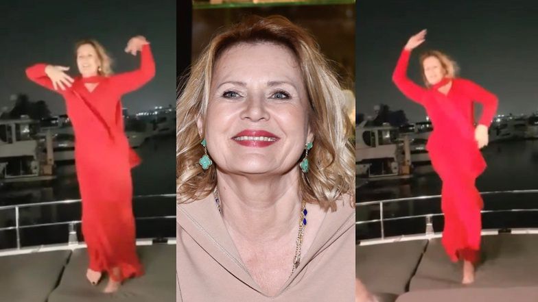 Grażyna Szapołowska tańcuje boso na jachcie w Dubaju