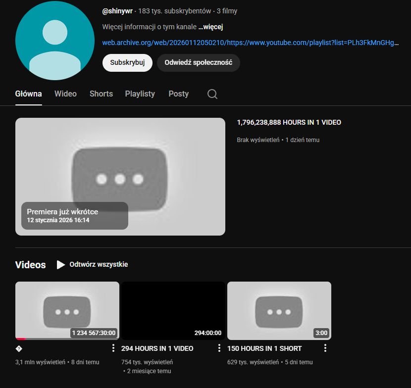Kanał shinywr na YouTube'ie