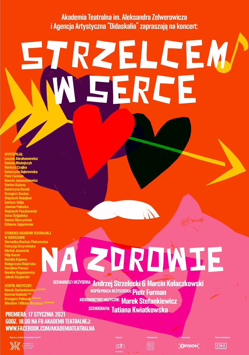 Plakat widowiska muzycznego "Strzelcem w serce".