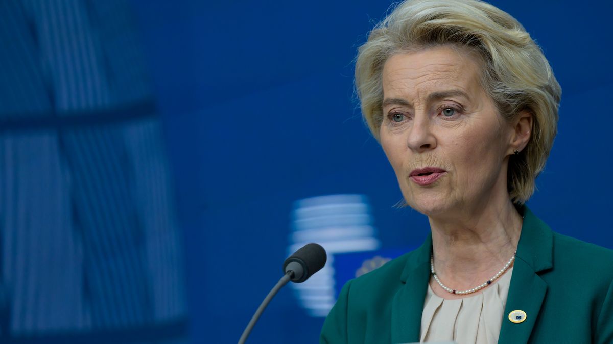 European Commission President Ursula von der Leyen is giving a press conference after the end of the two-day special summit, where EU leaders are discussing economic and competitiveness issues, Ukraine, Turkiye, the Middle East, and Lebanon, in Brussels, Belgium, on April 18, 2024. (Photo by Jonathan Raa/NurPhoto via Getty Images)