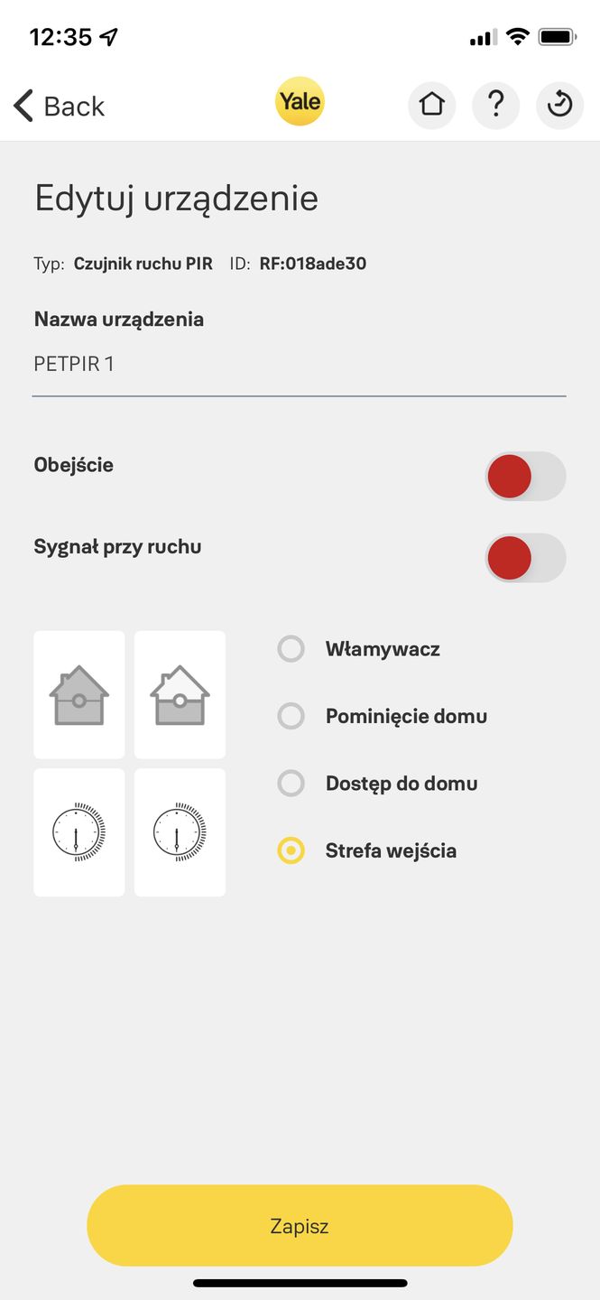 Opcje dotyczące czujnika ruchu