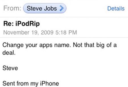 Steve Jobs odpisuje na e-maila producenta iPodRip’a 2