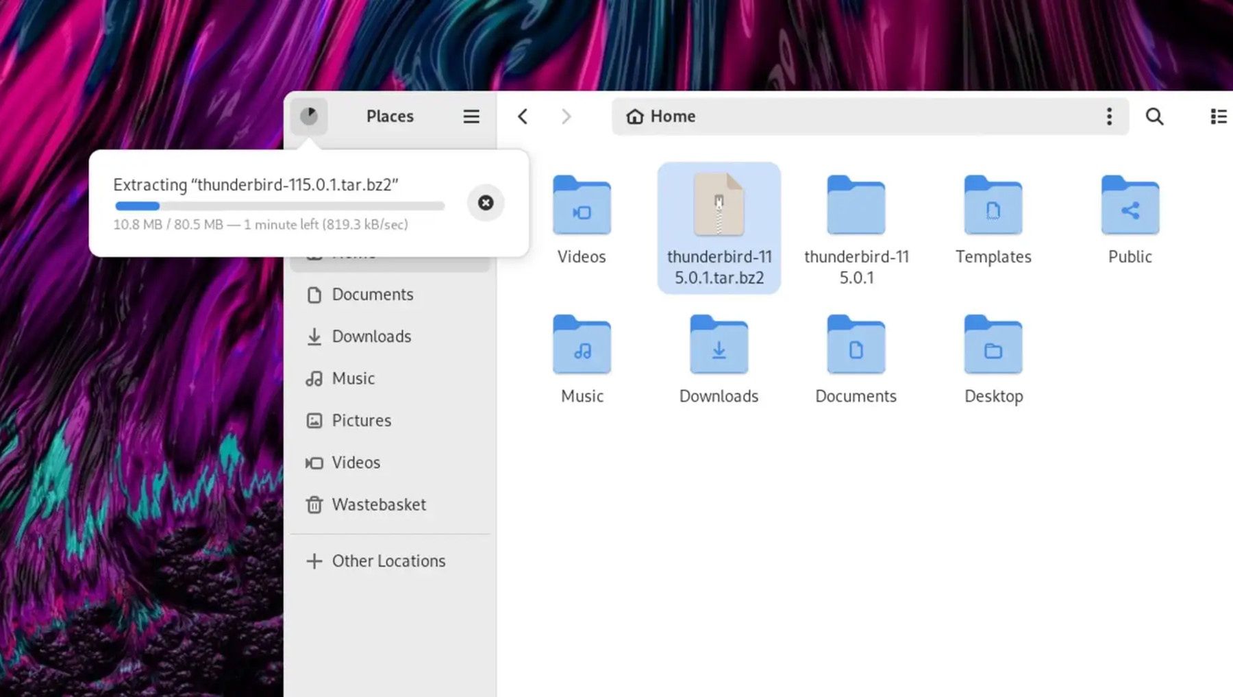 Dymek pobierania w Nautilusie