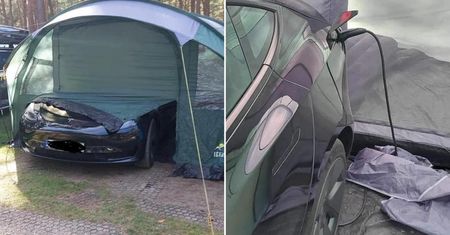 Szczyt żenady. Tak ładowali teslę na kempingu