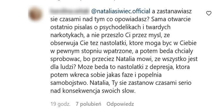 Natalia Siwiec odpowiada fance
