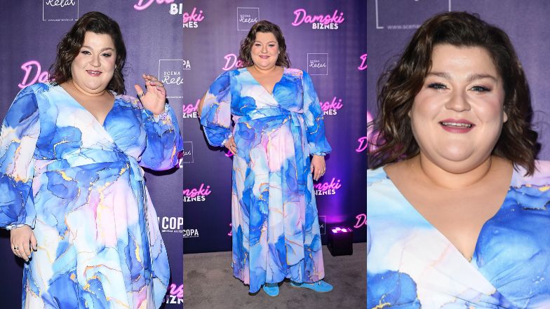 Dominika Gwit pozuje na premierze spektaklu