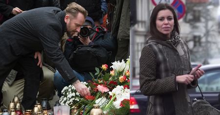 Liroy z żoną składają kwiaty pod Ambasadą Francji w Warszawie