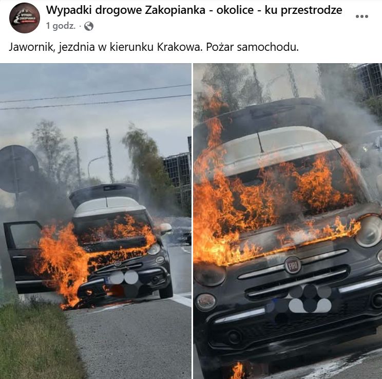 Pożar samochodu na zakopiance