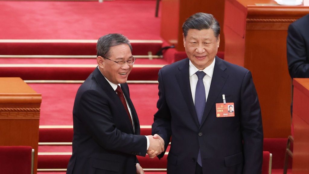 China's Leadership Holds Annual Two Sessions Political Meetings - Fourth Plenary Meeting
BEIJING, CHINA - MARCH 11: Chinese President Xi Jinping (L) shakes hands with Chinese Premier Li Qiang(R)  during the opening of the fourth plenary session of the National People's Congress on March 11, 2023 in Beijing, China. China's annual political gathering, known as the Two Sessions, convenes the nation's leaders and lawmakers to set the government's agenda for domestic economic and social development for the next year.  (Photo by Lintao Zhang/Getty Images)
Lintao Zhang