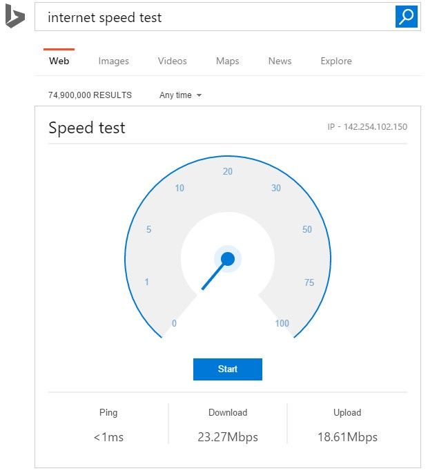Bing Speed Test web