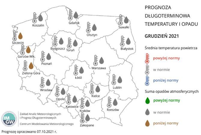 Prognoza długoterminowa na gudzień 2021 (IMGW)