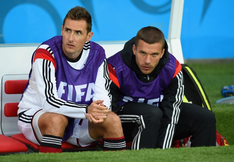 Miroslav Klose i Lukas Podolski podczas mundialu w Brazylii