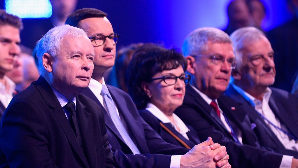Na zdjęciu Jarosław Kaczyński, Mateusz Morawiecki, Elżbieta Witek, Stanisław Karczewski i Ryszard Terlecki