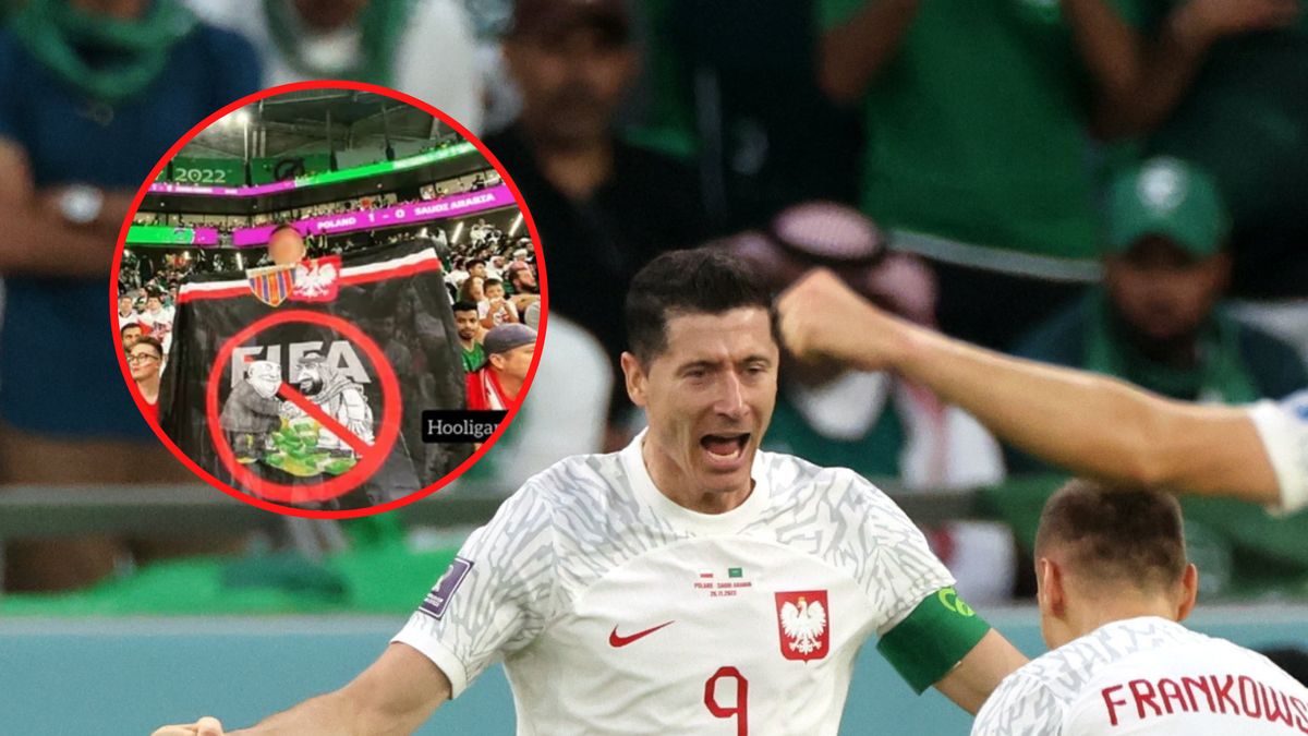 Transparent polskich kibiców na meczu Polska - Arabia Saudyjska