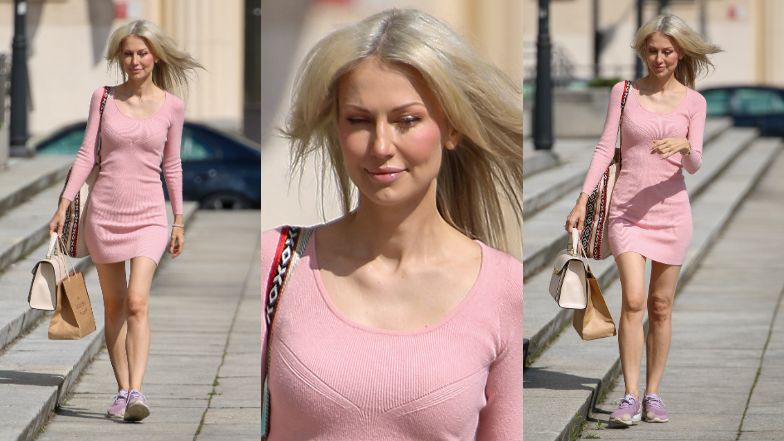 Magdalena Ogórek spaceruje po Warszawie