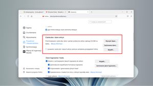Firefox: sekcja Ciasteczka i dane witryn